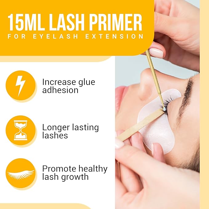 Forabeli Lash Primer for Eyelash Extensions 15ml, Boost Adhesion, Improve Bond Retention, Ideal for Individual and Natural Eyelashes, Supplies for Semi-Permanent Lashes, Removes Oils and Proteins