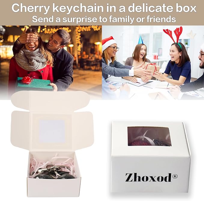 Cherry Keychain for Purse - Resin Alloy Silver Cherry Bag Charm，Cute Fruit Accessory for Women/Gift/Home/Car