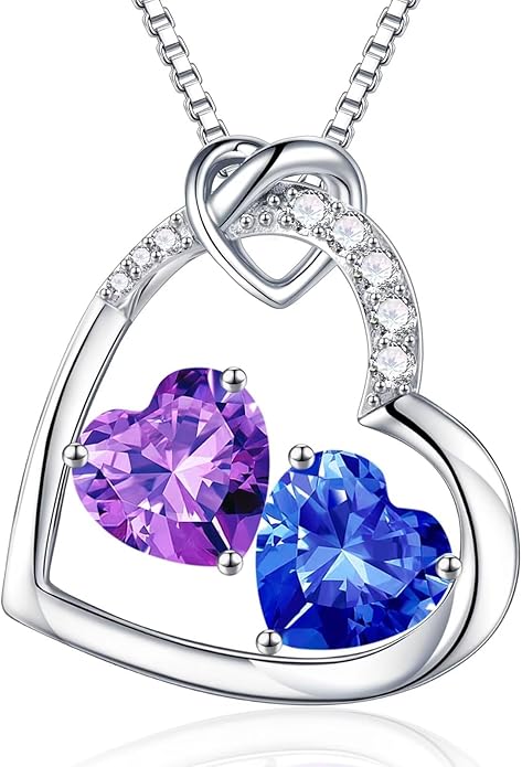 Iefil Valentines Day Gifts for Her - 925 Sterling Silver Heart Birthstone Necklace, Anniversary Birthday Gifts for Women Wife Girlfriend, Jewelry for Mom Daughter
