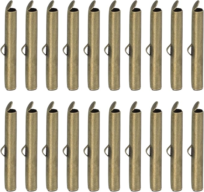 uxcell 100Pcs Slide on End Clasps, 30mm Tube Ball Bead Slider Crimp Ends for Multi-Strand DIY Craft Making, Bronze Tone