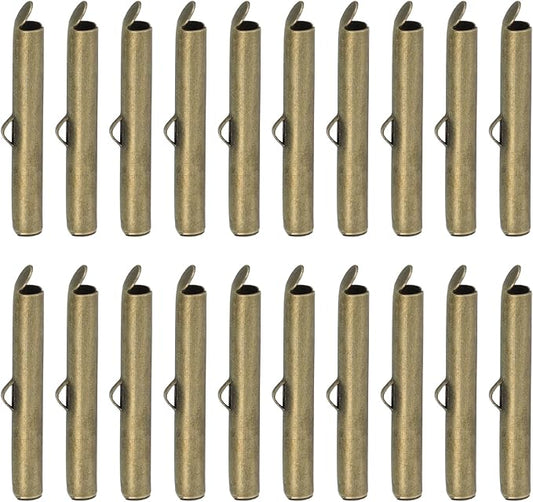 uxcell 100Pcs Slide on End Clasps, 30mm Tube Ball Bead Slider Crimp Ends for Multi-Strand DIY Craft Making, Bronze Tone
