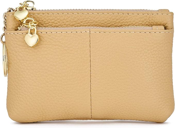 ZOOEASS Women Genuine Leather Zip Mini Coin Purse With Key Ring Triple Zipper Card Holder Wallet