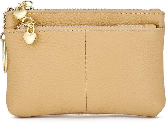 ZOOEASS Women Genuine Leather Zip Mini Coin Purse With Key Ring Triple Zipper Card Holder Wallet