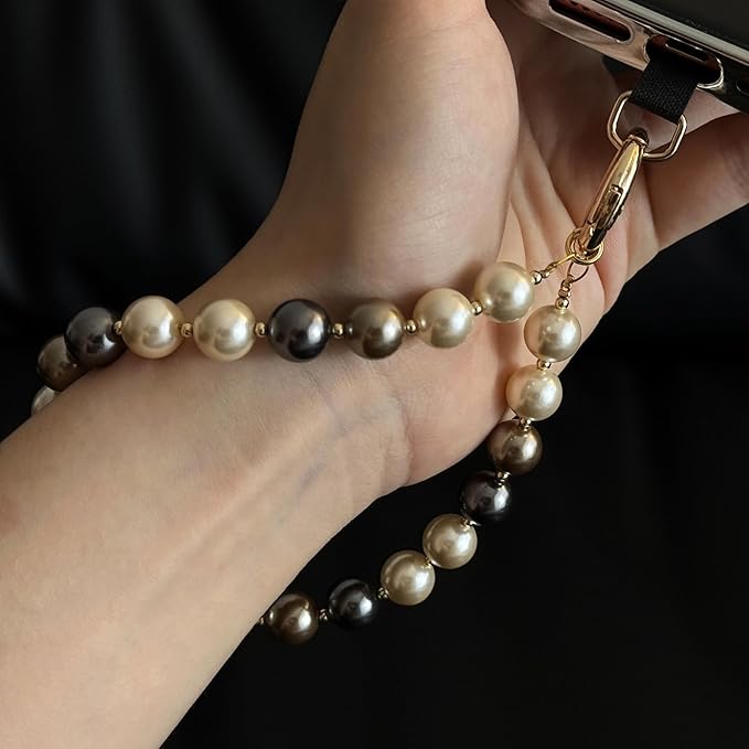 Beaded Phone Wrist Strap Phone Lanyard Pearl Beaded Hand Strap Wristlet Detachable Smartphone Wrist Lanyard (Earth Tone)