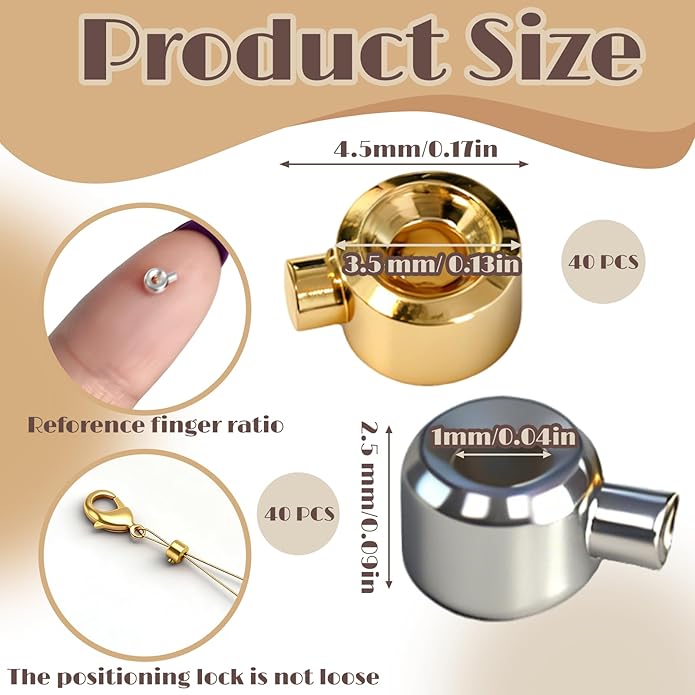 80 Pcs Gold Silver Crimp Beads For Jewelry Making - Round Spacer Beads With Stopper Function - Metal Crimp Bead Covers For Bracelet Necklace DIY Accessories