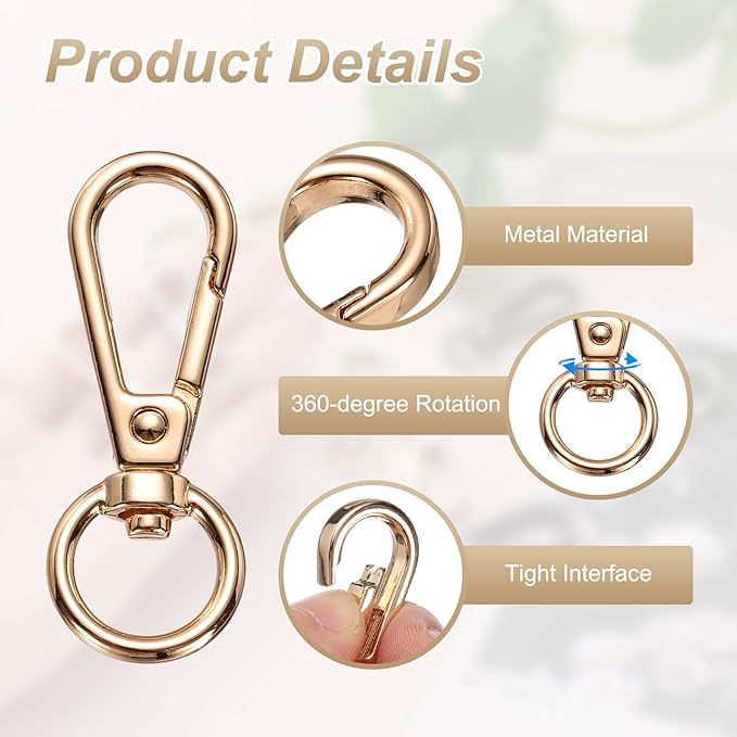 PATIKIL Swivel Lobster Claw Clasps 10pcs Push Gate Snap Hook Metal Trigger Clip Purse Hardware for Keychains Purse Handbag Makings DIY Crafts, Gold