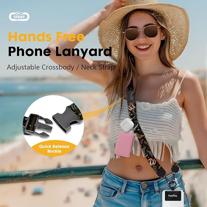 Phone Lanyard Crossbody, Butterfly Cell Phone Strap for Around The Neck Adjustable, Mushroom Flower Teacher Anti Theft Cute Lanyard for iPhone Case ID Holder Keys Accessories Travel Essential