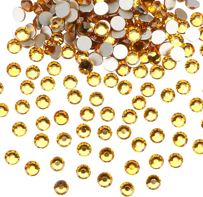 Jollin Glue Fix Flatback Rhinestones Glass Diamantes Gems for Nail Art Crafts Decorations Clothes Shoes 7.2mm (ss34 288pcs, Topaz)