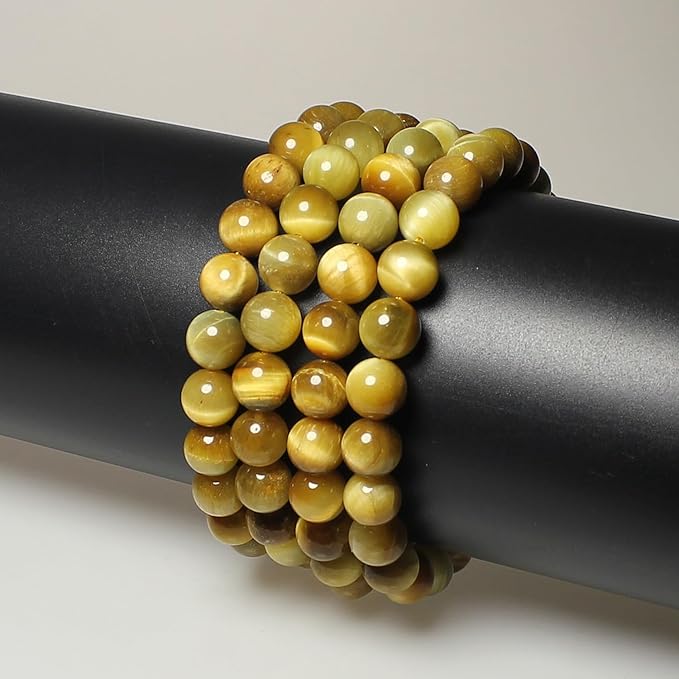 MJDCB Natural Stone Beads 4mm 85pcs Round Golden Tiger's Eye Loose Gemstone Bead Charms for Jewelry Making Bracelet Necklace Earring Pendant