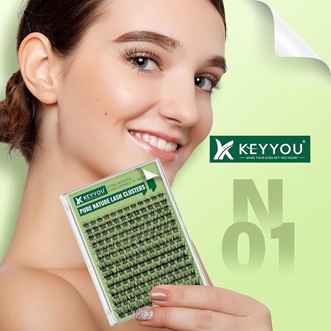 KEYYOU Natural Lash Clusters Wispy Eyelash Clusters 144 pcs Cluster Eyelash Extensions D Curl Individual Lashes 8-18MIX Mix Length Light and Natural Lashes Look with Thin Lash Band(N01-8-18MIX-D)