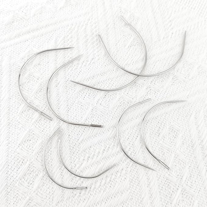 BlingKingdom 8 PCS Curved Needle Set 2" 2.5" 3" 3.5" Curved Hand Sewing Needles Durable C Type Needles for DIY Sewing Repairing Leather Carpet Canvas Weaving Crafts (4 Sizes)