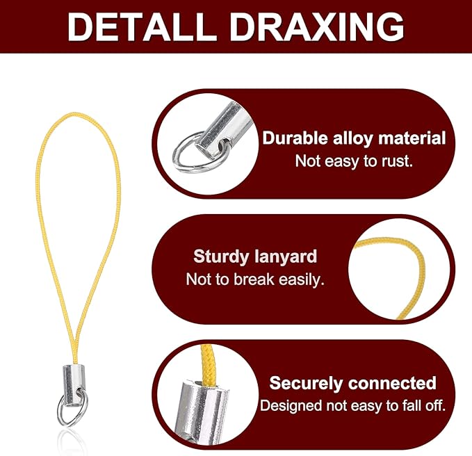 HARFINGTON 100Pcs Clasp Cords Clasp Strap Lanyard Charm Short Finger Rope with Lobster Clasp for Cellphone Cases Keychain DIY Jewelry Making, Dark Yellow