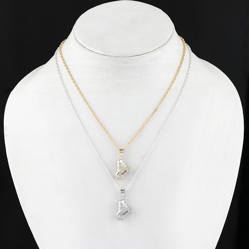 JOR Skate Shoe Charm Pendant Necklace, Athlete Sport & Ice Lover, Men and Women Unisex Jewelry, Dainty Gold & Silver Plated Combo Chain 18 inch (Pack of 2)