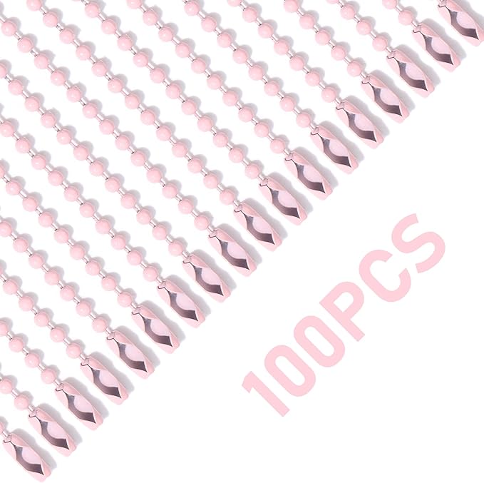 Lemonkey 10Pcs Ball Beads Chains Bulk,Pink Keychains Rings Metal Chains,4 Inch Dog Tag Metal Small Chains with Connectors for Hanging Decoration