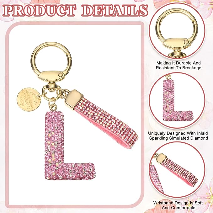 PATIKIL Initial Letter Keychain, Cute Sparkly Rhinestone Key Chain Alphabet Charm for Car Keys Handbags Purse