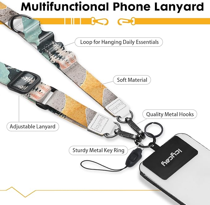 Phone Lanyard Crossbody, Mountain Cell Phone Strap for Around The Neck Adjustable, Anti Theft Cute Lanyard for iPhone Case ID Holder Keys Accessories Travel Essential
