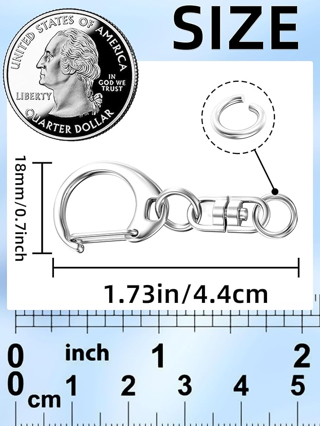 50Pcs Lobster Claw Clasps for Keychain Clip, Swivel Snap Hooks Silver Key Chain Rings DIY Making Kit for Crafts