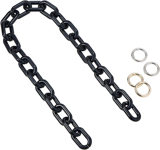 LiQunSweet Fashion Resin Plastic Black Short Thick Cross Chain Link Charms with Gate O Clasps for Shoulder Strap Replacement Handbag Decoration Bags Chain Accessories - 61cm