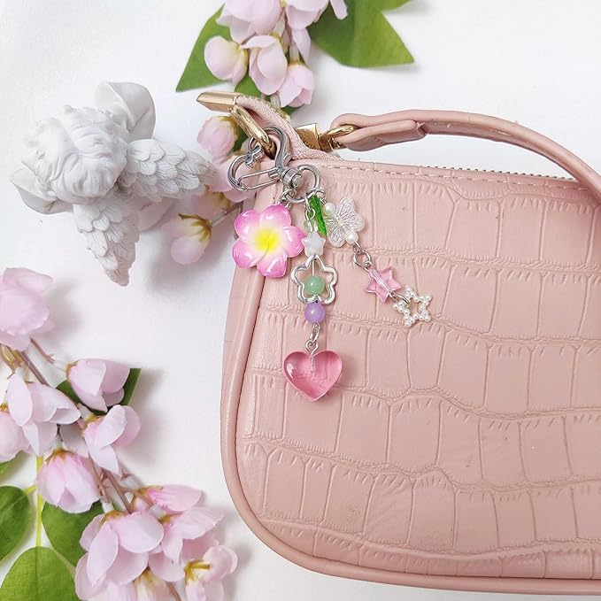 Y2K Aesthetic Keychains for Women Cute Flowers Star Cake Jellyfish Keychins Charms Kawaii Bag Purse Decor
