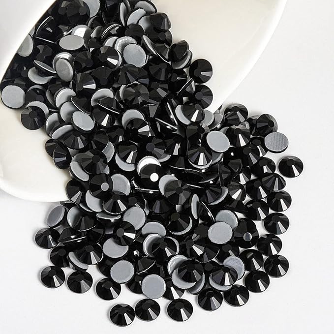 Beadsland Hotfix Rhinestones, 144pcs Flatback Crystal Rhinestones for Crafts Clothes DIY Decoration, Black, SS50, 10mm