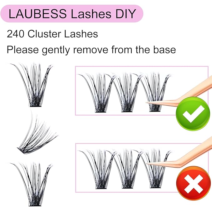 Cluster Lashes 240pcs 40D DIY Eyelash Extension D Curl Long Individual Lashes Mixed Tray Faux Mink Lash Clusters Extensions 0.07 0.10 Black (40D-0.07D-9-16mm)