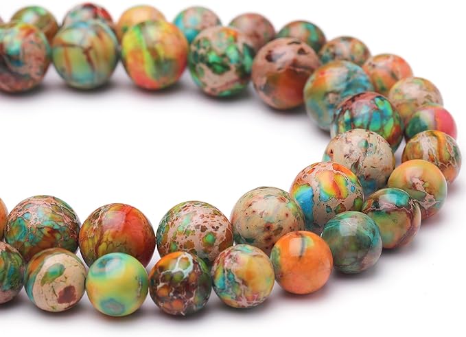 Natural Stone Beads for Jewelry Making,8mm Orange Imperial Jasper Polished Smooth Round Gemstone Beads for Bracelet Necklace 15 Inch