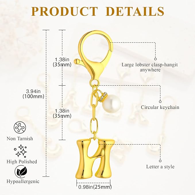 VICKHU Gold Plated Bubble Initial Letter Cute Keychain for Women Car Key Purse Decorative Keyring Handbag Charms Fashion