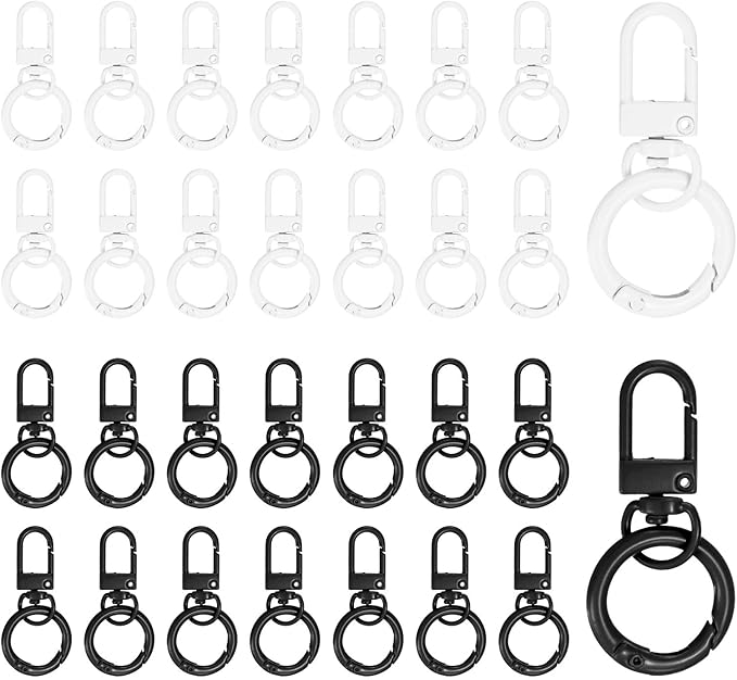 30-Pack Lobster Claw Clasp, Zinc Alloy Swivel Trigger Snaps Spring Clasps Hooks for Keychain Buckle/Lanyard/Straps/Purse, Spring Clasps Clips [Black & White]