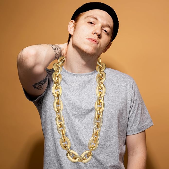 Remuuly Plastic Chain Necklace Chunky Big Fake Necklace Hip Hop Rapper Giant Turnover Chain Costume for Halloween