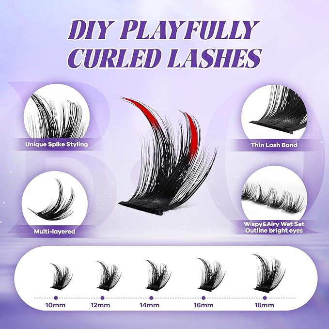B&Q Manga Lash Clusters Kit SalonSpike 04 10-18mm Mixed Fluffy Eyelash Clusters 156pcs Easily Achieve Salon-quality Lash Extension Results Perfect for Beginners to DIY at Home.(KIT-SalonSpike 04)