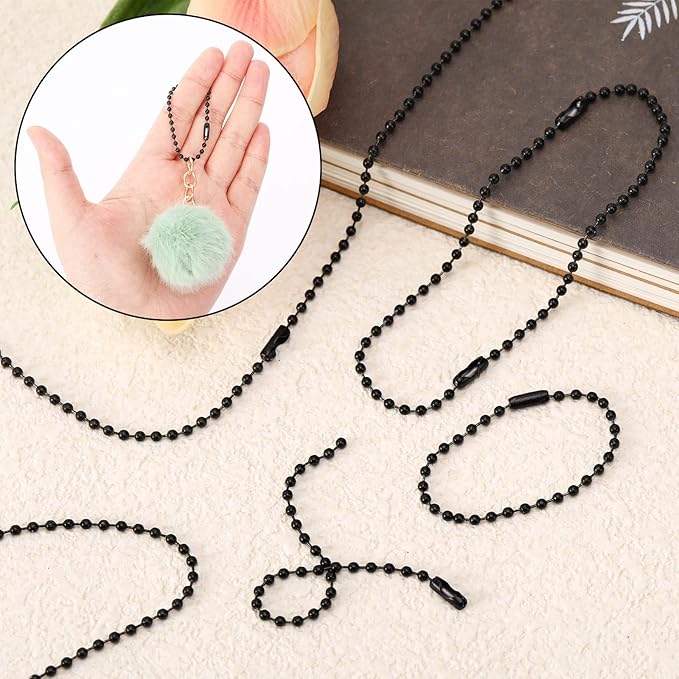 SANNIX 100Pcs Ball Beads Chain, Metal Hanging Chains 4.72 Inch Ball Chain Keychains with Connectors for Hanging Keychain Decoration(Black)