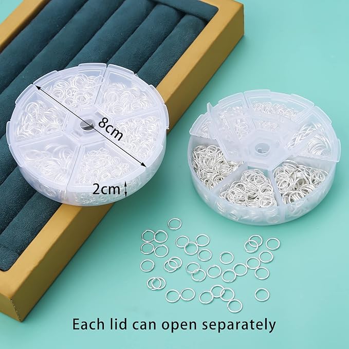 1600Pcs Open Jump Rings Silver Jump Rings Set Silver Plated Jump Rings for Jewelry Making Connectors(4mm 5mm 6mm 7mm 8mm 10mm)