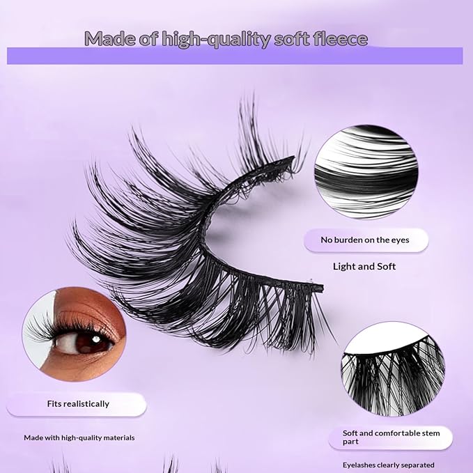 10 Pairs False Eyelashes with Tweezers and High-grade Synthetic Fibers Three-dimensional Long Slender Style Natural Curl Realistic Look Durable Long-lasting Suitable for Daily Comm (Black-C)