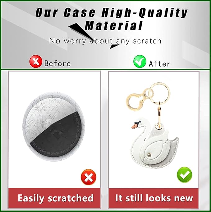 Leather Keychain Holder Case Compatible with AirTag,Cute Protective Cover with Keyring,Anti-Scratch Finder GPS Tracker Case for Wallet Keys,Bag,Pets(Swan White)