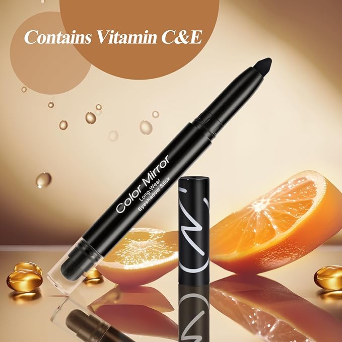 Cream Waterproof Hypoallergenic Eyeshadow Stick, long wear Metallic Glitter Matte Eye Shadow Pencil With Makeup Brush, Eye Brightener, 34 Midnight Matte
