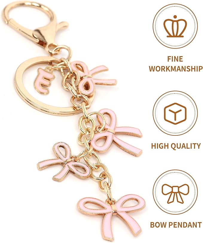 Bow Purse Charms Keychain - Pink Bow Alphabet Letter Key Chain, Bag Charms Wallet