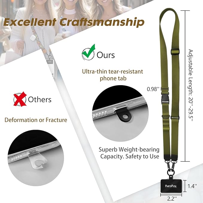 Phone Lanyard Crossbody, Green Cell Phone Strap for Around The Neck Adjustable, Minimalist Teacher Anti Theft Cute Lanyard for iPhone Case ID Holder Keys Accessories Travel Essential