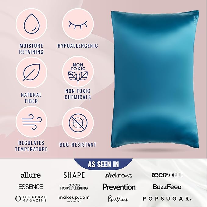 Blissy Silk Pillowcase - 100% Pure Mulberry Silk - 22 Momme 6A High-Grade Fibers - Silk Pillow Cover for Hair & Skin - Regular, Queen & King (Aqua, King)