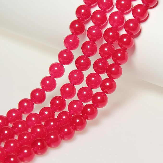 MJDCB Stone Beads 6mm 60pcs Round Light Rose Red Jade Loose Gemstone Bead Charms for Jewelry Making Bracelet Necklace Earring Pendant