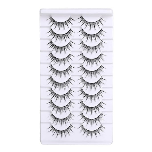 10 Pairs False Eyelashes with Tweezers and High-grade Synthetic Fibers Three-dimensional Long Slender Style Natural Curl Realistic Look Durable Long-lasting Suitable for Daily Comm (Black-F)