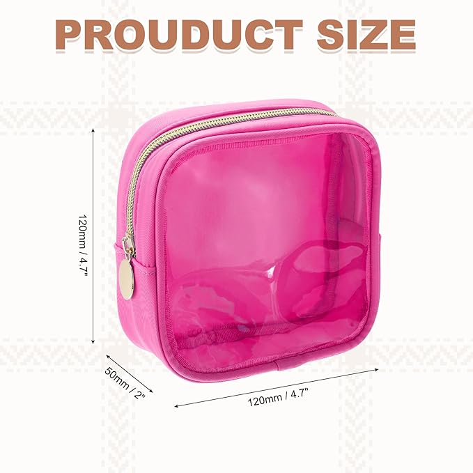 uxcell Clear Makeup Bag Small Cosmetic Bag Case Transparent Toiletry Organizer with Zipper, Portable Makeup Pouch for Daily Use Travel, Mini, Magenta