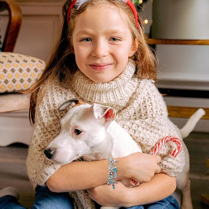 Madison Tyler Christmas Bracelet for Women | Xmas Adjustable Snake Chain Bracelet | Peppermint Candy Cane Gingerbread Man Bow Gloves Socks Charm Pearl Beaded Bracelet Holiday