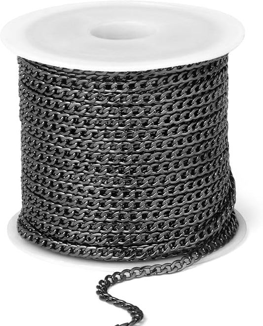 16.5 Ft Stainless Steel Curb Chains, 5mm 6mm 7mm 9mm Cuban Chain Roll Bulk for Jewelry Making