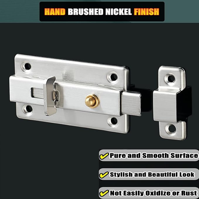 Alise Slide Bolt Gate Latch,Spring-Automatic Barrel Bolts Latches Safety Door Lock,Gate Hardware for Inside Door Fence Toilet Barn Pet Doors,Stainless Steel Bolt Latches,Brushed Finish,MS3000-LS