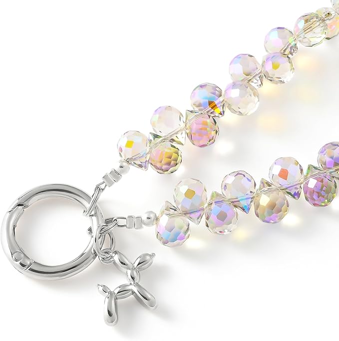 Crystal Phone Wrist Strap Phone Charm Chain Keychain Beaded Cellphone Lanyard with Tether Tab Hands-Free Wristlet Bracelet Wrist Grip Strap for Women, D-Light Purple