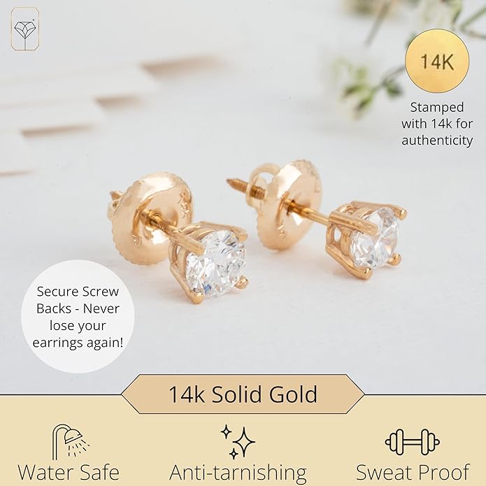 1/4-2 Carat IGI Certified Lab Grown Diamond Stud Earrings | Solitaire Real Diamonds Earring for Women in I-J Color & SI1-SI2 Clarity | 14K Gold Diamond Studs with Secure Backs by MAX + STONE