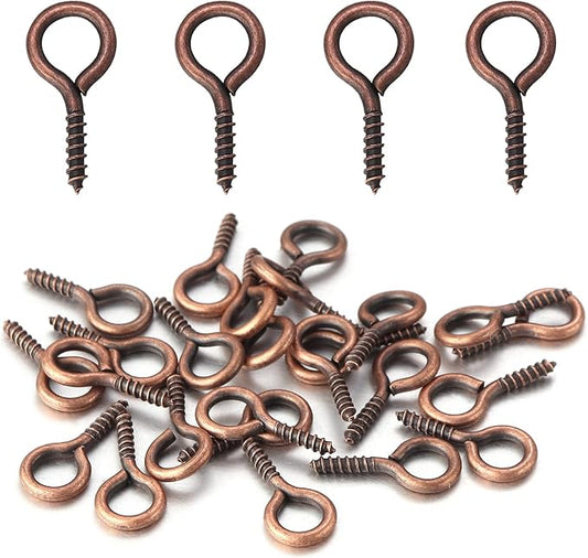 200 Pcs Metal Screw Eye Pins Hooks 0.55inch/7X14mm Heavy Duty Screw Eye Pins for DIY Jewelry Making Red Copper Plated Eye Bolt Arts & Crafts Project