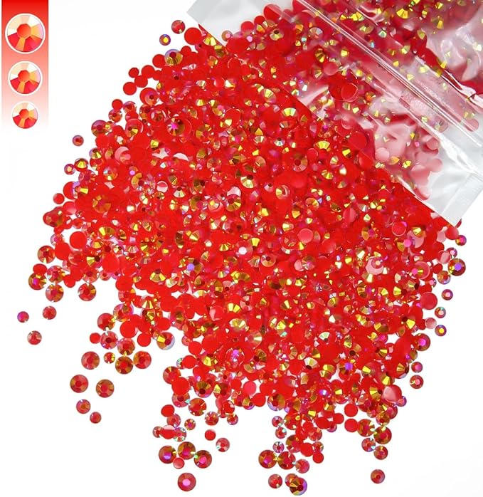 3mm 4mm 5mm Red AB Resin Rhinestones for Crafting Mix Flatback Jelly Stones Bulk SS10 SS16 SS20 Diamonds Crystals Gems for Nails Face Eyes Makeup Body Tumblers Bottles DIY Crafts Clothes Shoes
