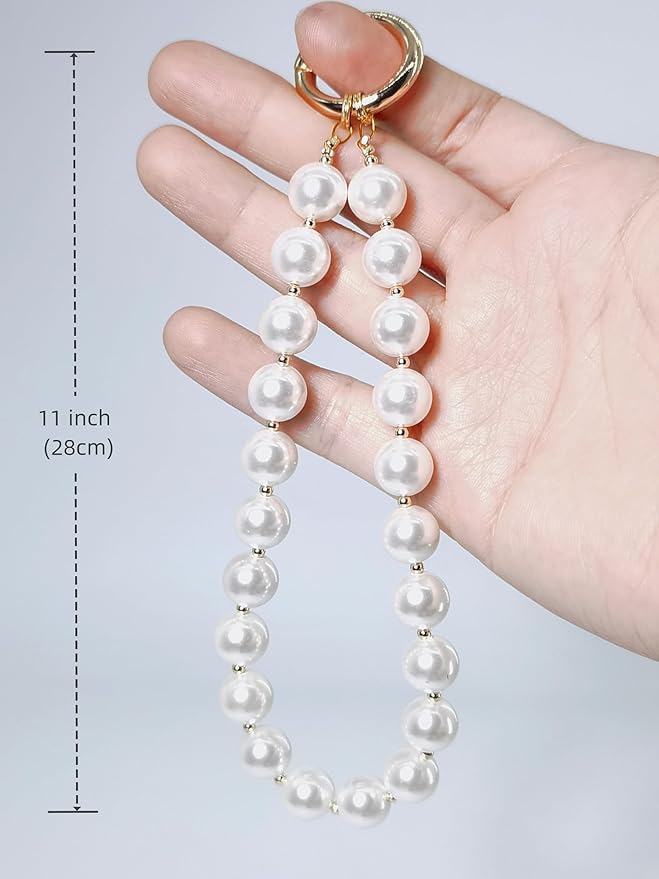 Beaded Phone Wrist Strap Phone Lanyard Pearl Beaded Hand Strap Wristlet Detachable Smartphone Wrist Lanyard (Pearl White)