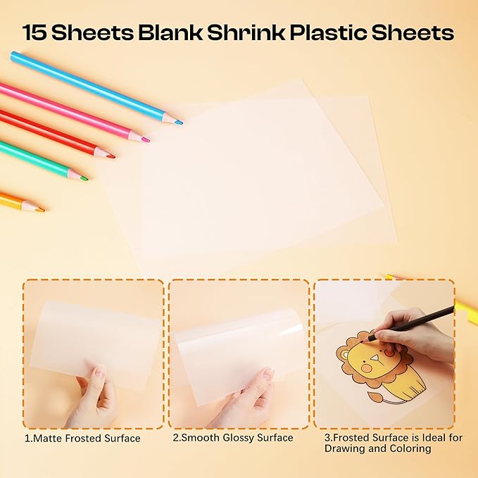 Csyidio 160PCS Shrink Plastic Sheet Kit with 15PCS Shrink Papers, UV Resin, UV Lamp and Keychains Accessories for Kids Craft Ornaments, DIY Key Chains & Christmas Decor